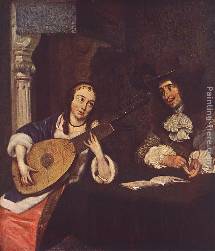 Woman Playing the Lute painting - Gerard ter Borch Woman Playing the Lute art painting